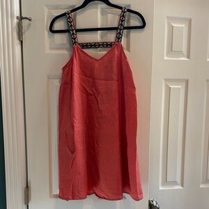 Coral Sleeveless Dress with Patterned Straps